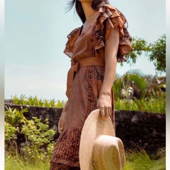 Cleobella Avani Midi Dress Patchwork Ruffle Boho‎ Festival Style XS - Picture 13 of 13